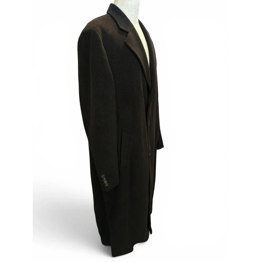 CHAPS Ralph Lauren Men's Cashmere Wool Overcoat Black L 46 Long 3 Button Italy
